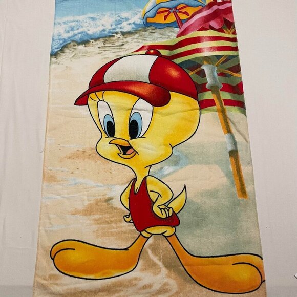 Vintage Tweety Bird Beach Towel 56.5 x 29.5 Inch Flaws - Picture 1 of 16